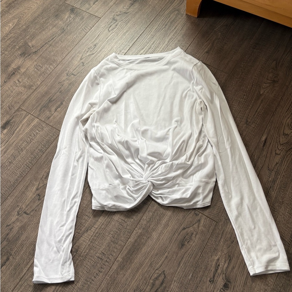 White Long Sleeve Twist Front Crop Top